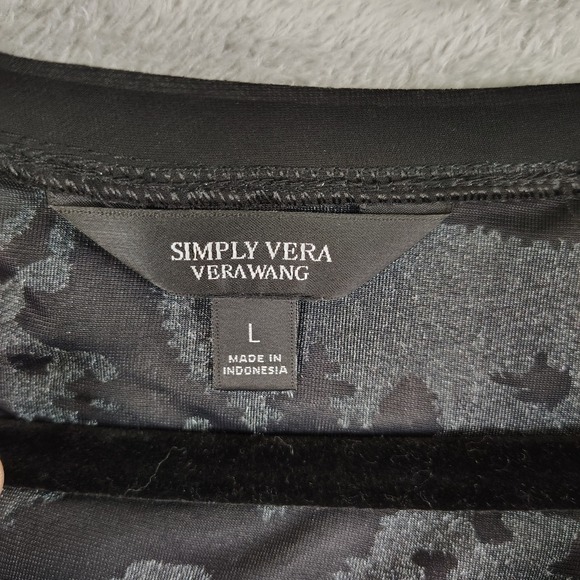 Simply Vera Vera Wang Womens L Top Velvet Burnout Teal Sheer‎ Shirt Mesh Hem - Picture 7 of 9